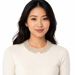 Cream Faux Pearl Bib Necklace Peter Pan Collar Style Scalloped Statement 103-153